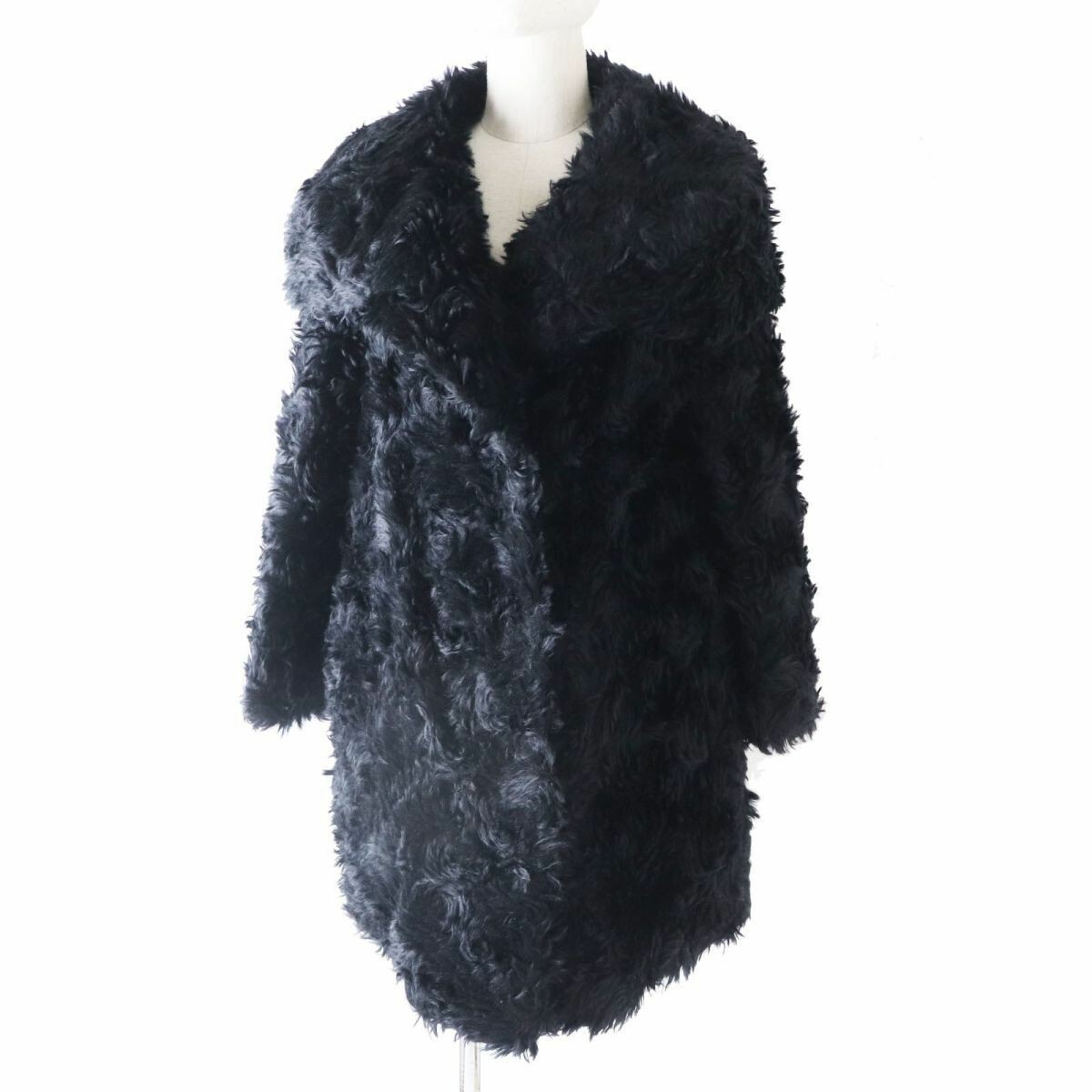PRADA Women's Collection Model Mohair Blend Fur Coat Black 38