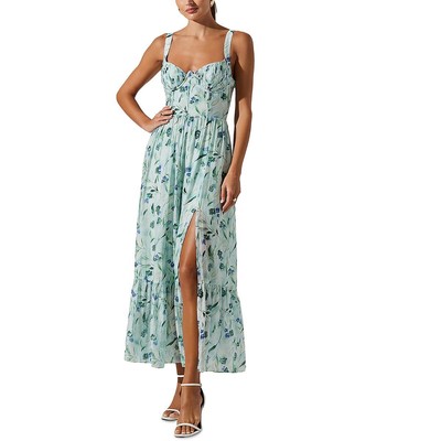 Летнее макси-платье на шнуровке ASTR the Label Womens Kelby зеленого цвета с цветочным рисунком, S BHFO 9958