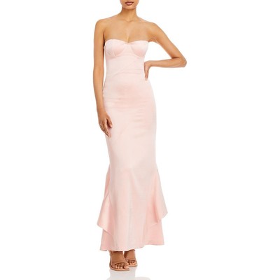 

Женское розовое атласное вечернее платье без бретелек Alice and Olivia  BHFO 7332, English rose