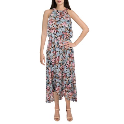 

Женское черное шифоновое платье миди с цветочным принтом INC  BHFO 5351, Black/capri