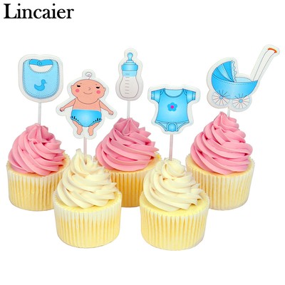 20Pcs Baby Shower Cupcake Toppers Blue Boy Favors Party Decorations Supplies