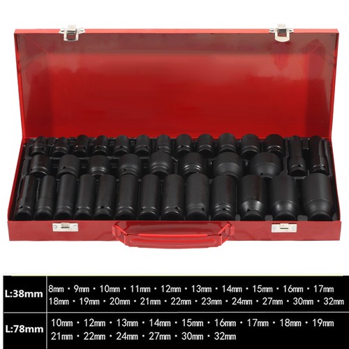 35pcs 1/2" Inch Deep Impact Socket Set Drive 8-32mm Metric G