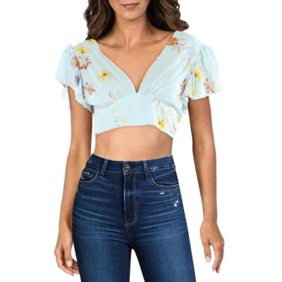 

Зеленый женский укороченный топ Aqua с завязками на спине и развевающимися рукавами  BHFO 9996, Mint multi