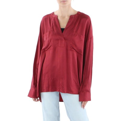 

NYDJ Женская атласная рубашка Henley с разрезом на шее BHFO 3882