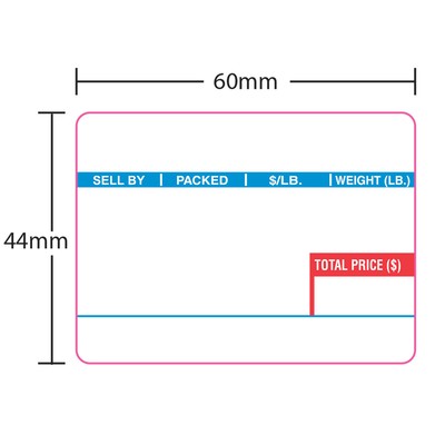 Ishida 1813 for AC-Series UPC 44mm Narrow Red/Blue 12 Rolls, 800 Labels per Roll