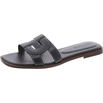 Cole Haan Womens Black Faux Leather Flat Slide Sandals 7 Medium (B,M) BHFO 0082