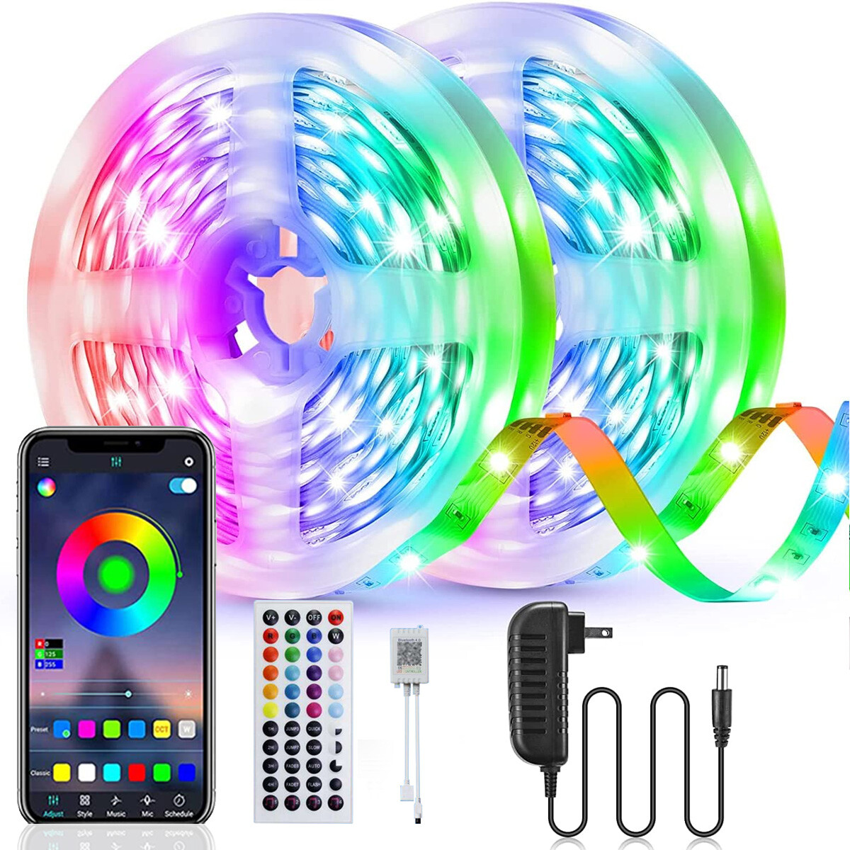 100ft LED Strip Lights 5050 RGB Bluetooth Color Change Remote For Rooms Bar USA