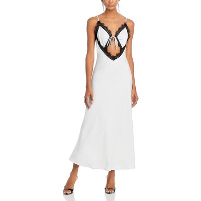 Lucy Paris Womens White Satin Lace Trim Midi Maxi Dress S BHFO 8516