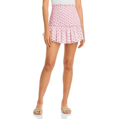 

LoveShackFancy Женская мини-юбка из хлопка с цветочным принтом Roux BHFO 7234, Pink divine