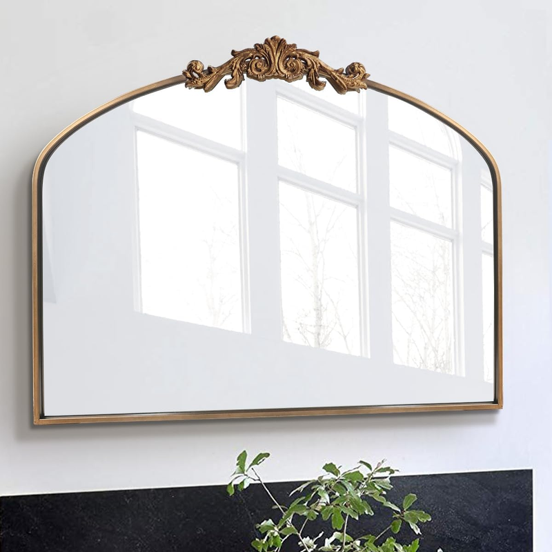 Antique Mirror,Gold Traditional Vintage Ornate Baroque Arched Brass Wall Mounted Mirrors for Entryway/Fireplace/Living Room/Hallway/Bathroom 36
