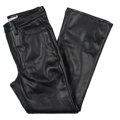 Good American Womens Black Faux Leather Crop Mid-Rise Bootcut Pants 24 BHFO 4546