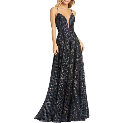 

Женское вечернее платье Mac Duggal с глубоким вырезом и пайетками BHFO 1049, Black iridescent