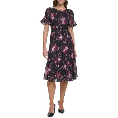DKNY Womens Purple Midi Flutter Sleeve Ruffle Wear To Work Dress 14 BHFO 9359