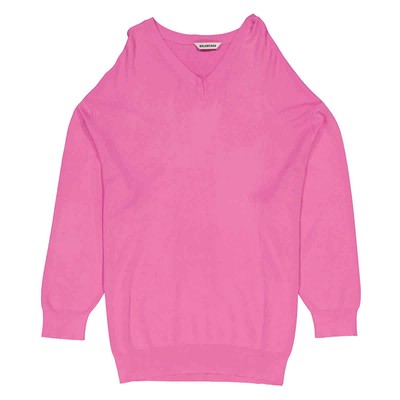 Pre-owned Balenciaga Ladies Pink Oversized V-neck Knit Sweater