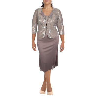 

Женское серое вязаное вечернее платье Alex Evenings из 2 предметов  BHFO 2805, Pewter frost