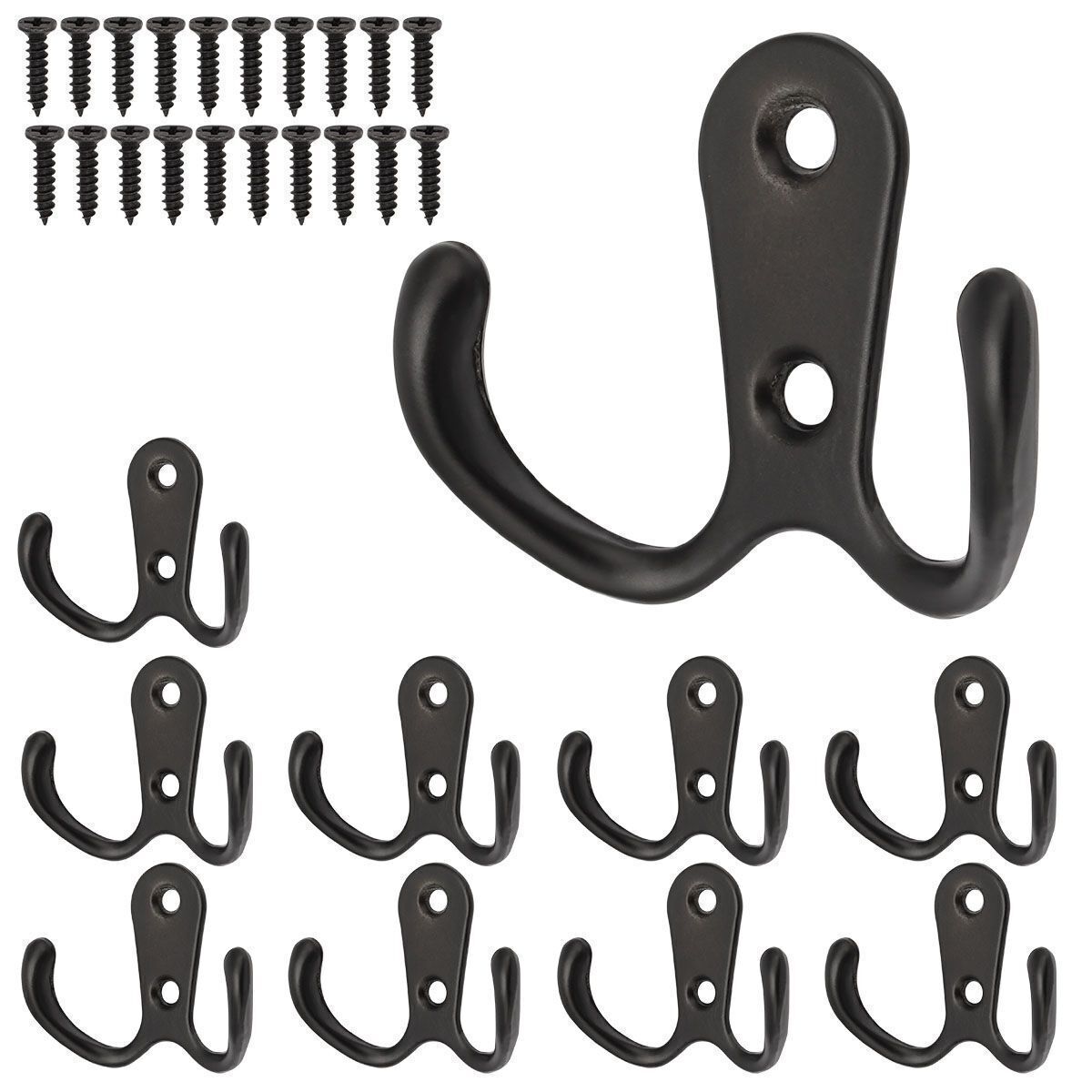 10/20pcs Heavy Duty Double Prong Coat Hooks Home Office Wall Mounted Hat Clothes
