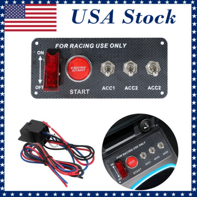 Carbon Ignition Switch Panel Engine Start Push Button LED 12V Toggle Racing Car