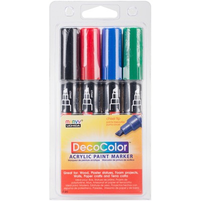 Uchida DecoColor Chisel Acrylic Paint Markers 4/Pkg-Black, Red, Blue & Green