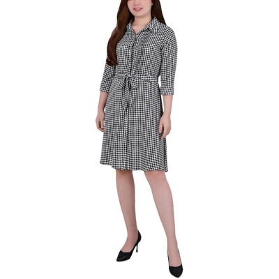 NY Collection Womens B/W Houndstooth Pattern Work Shirtdress XL BHFO 1235