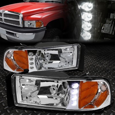 [LED DRL] ДЛЯ 94-02 DODGE RAM 1500-3500 ХРОМИРОВАННЫЙ КОРПУС, ЯНТАРНЫЕ УГЛОВЫЕ ФАРЫ