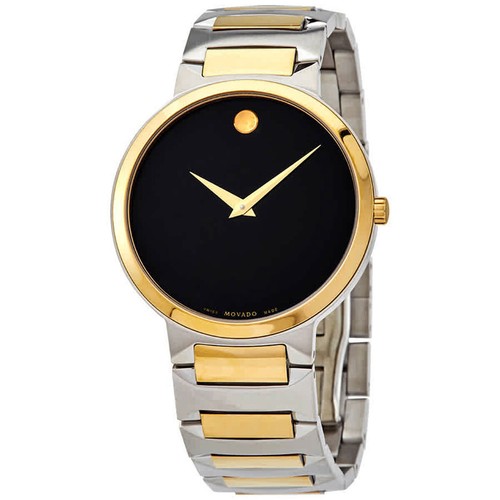 Pre-owned Movado Men's Watch Temo Swiss Quartz Black Dial Two Tone Steel Bracelet 0607293