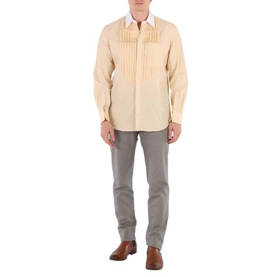 Pre-owned Burberry Cotton Poplin Classic Fit Pleated Bib Dress Shirt In Check Description