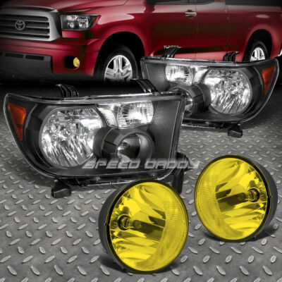 ФАРЫ С ЧЕРНЫМ ПРОЗРАЧНЫМ КОРПУСОМ + ЯНТАРНЫЕ ПРОТИВОТУМАННЫЕ ФАРЫ/ФАРЫ ДАЛЬНЕГО СВЕТА + ПЕРЕКЛЮЧАТЕЛЬ ДЛЯ 07-13 TUNDRA