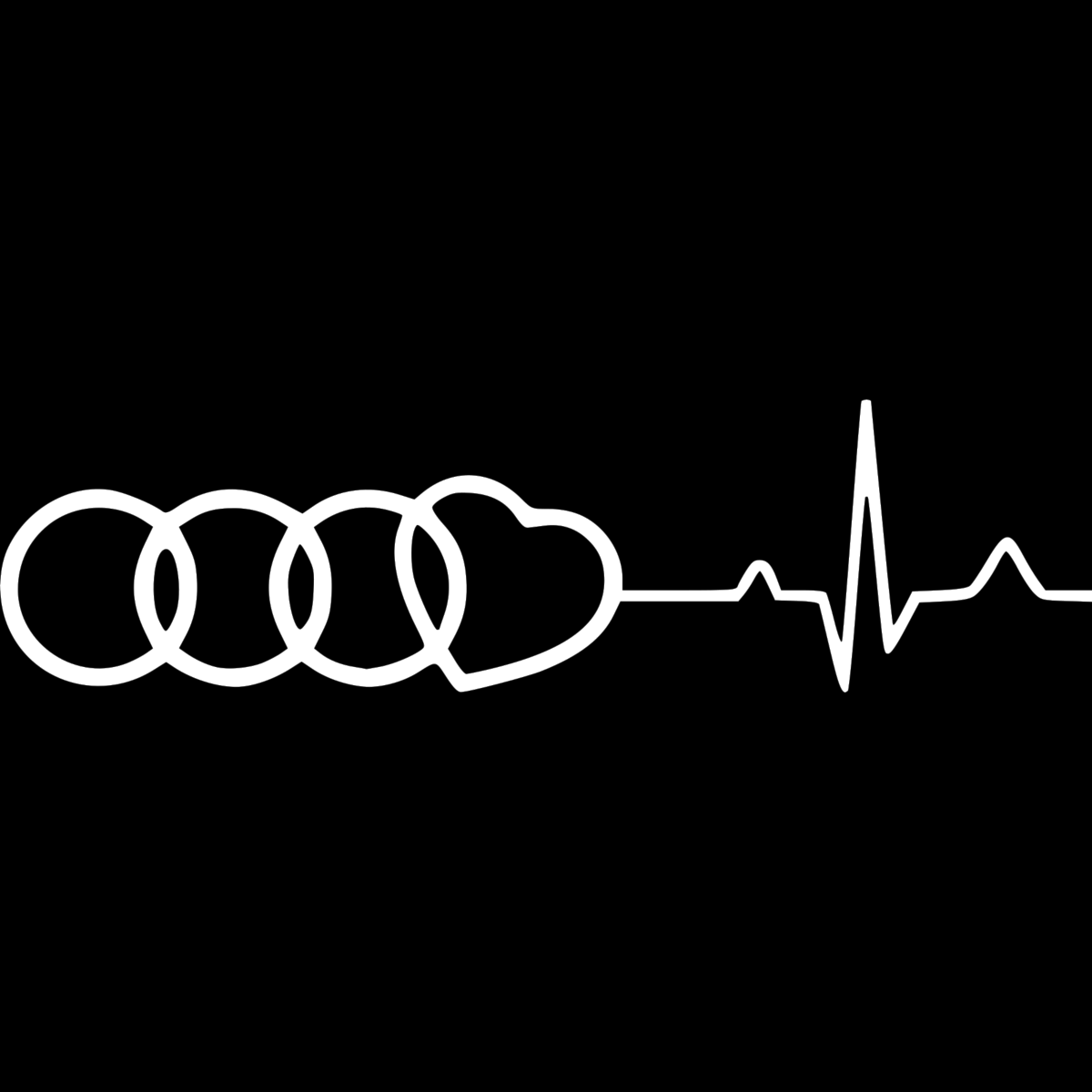 Audi Love Ringe Heartbeat Herzschlag - Auto Sticker  15 x 4cm Car Logo - Weiß