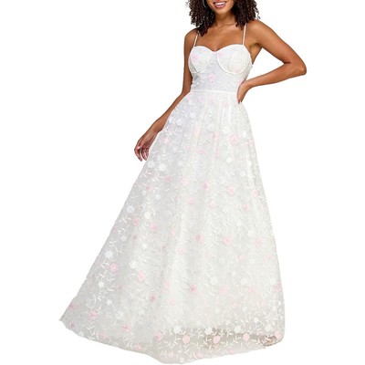 City Studio Womens Ivory Floral Formal Evening Dress Gown Juniors 1/2 BHFO 2591