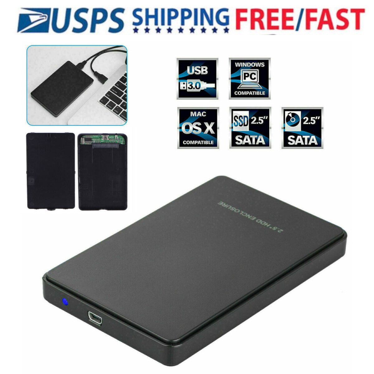 Portable Desktop Mobile Hard Disk Case USB 2.0 2TB SATA SSD 