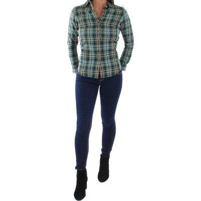 

Lauren Ralph Lauren Womens Jamelko Рубашка в клетку на пуговицах BHFO 9282, Navy/green multi