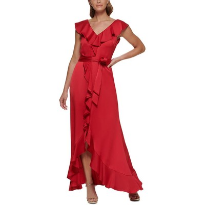 

Женское красное вечернее платье DKNY с v-образным вырезом и рюшами  BHFO 5661, Scarlet