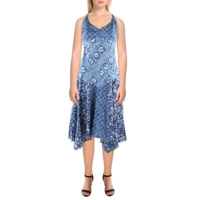 

Женское льняное платье миди Lauren Ralph Lauren в стиле пэчворк BHFO 1056, Blue multi