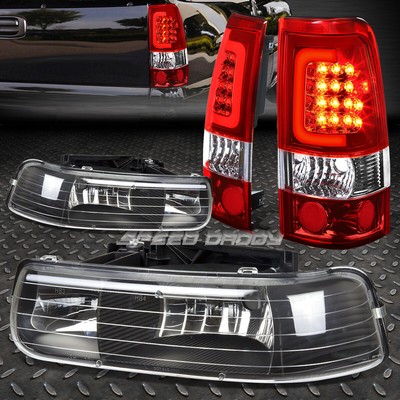 ЧЕРНАЯ ХРУСТАЛЬНАЯ ФАРА + ХРОМИРОВАННЫЙ КРАСНЫЙ 3D СВЕТОДИОДНЫЙ ЗАДНИЙ ФОНАРЬ ДЛЯ 99-02 SILVERADO