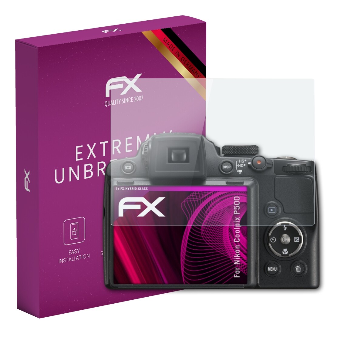 AtFoliX FX-Hybrid Glass Screen Protector For Nikon Coolpix S9500 - 9H Hardness Anti-Scratch Film (Made In Germany)