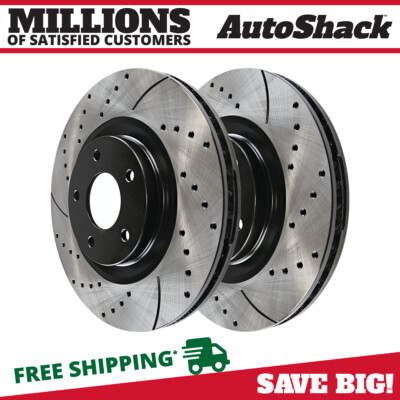Front Drilled Brake Rotors Black Pair 2 for Jeep Grand Cherokee Dodge Durango V6
