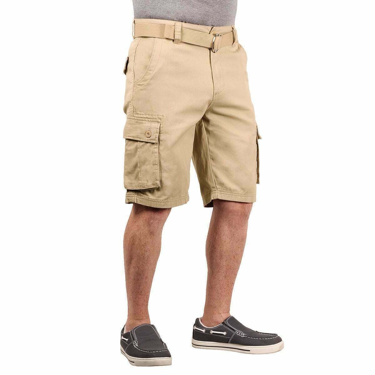 Мужские шорты-карго из твила с поясом, летние шорты с несколькими карманами цвета хаки 34