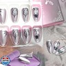 24Pcs Halloween Press on Nails Short Pink Chrome Fake Nails Almond Shaped Black Spider Web Full Cover Glitter Glue on Nails Goth False Nails Artificial Reusable Stick on Nail for Women Acrylic Salon