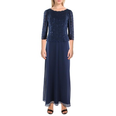 Alex Evenings Womens Navy Sequined Lace Overlay Evening Dress Gown 10 BHFO 0107