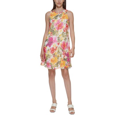 Женское мини-платье на бретелях без рукавов с цветочным принтом цвета слоновой кости Calvin Klein 14 BHFO 5879