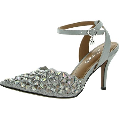 

J. Renee Womens Kamilo Серые туфли на каблуке с острым носком 7 Medium (B,M) BHFO 5830, Gray satin/rhinestones
