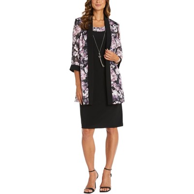 

R-M Richards Женское черное платье-двойка с цветочным принтом Petites  BHFO 4672, Black/mauve