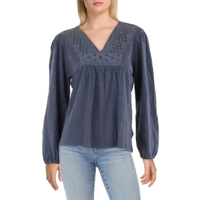 Lucky Brand Womens Gray V Neck Long Sleeve Top Blouse Shirt L BHFO 1926