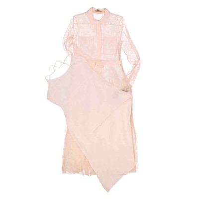 Pre-owned Burberry Ladies Pleated Lace Dress In Powder Pink