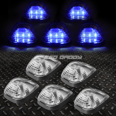ДЛЯ 99-16 FORD SUPERDUTY 5ШТ ХРОМИРОВАННЫЙ СИНИЙ СВЕТОДИОДНЫЙ ХОДОВОЙ ФОНАРЬ НА КРЫШЕ КАБИНЫ + ЖГУТ ПРОВОДОВ