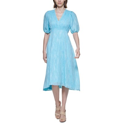 

Женское синее платье миди цвета металлик с v-образным вырезом Calvin Klein  BHFO 0990, Seaspray/gold