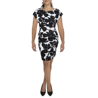 

Женское черно-белое вязаное платье миди с расклешенным принтом Calvin Klein  BHFO 4250, Black-white