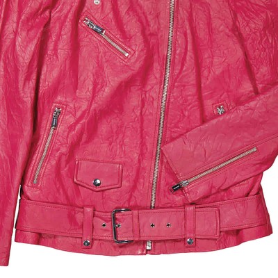 Pre-owned Michael Kors Ladies Crinkled Leather Moto Jacket In Purple