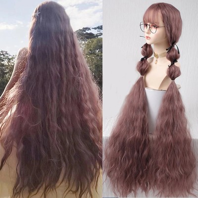 44inch Long Synthetic Curly Cosplay Wig With Bangs Heat Resistant Wigs For Women