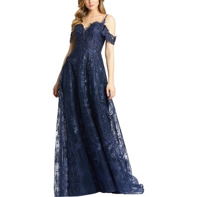 Женское вечернее платье Mac Duggal с темно-синими украшениями 14 BHFO 0508